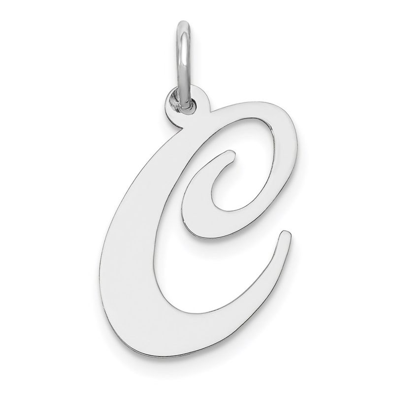 14k White Gold, Ella Collection, Lg Fancy Script Initial C Pendant